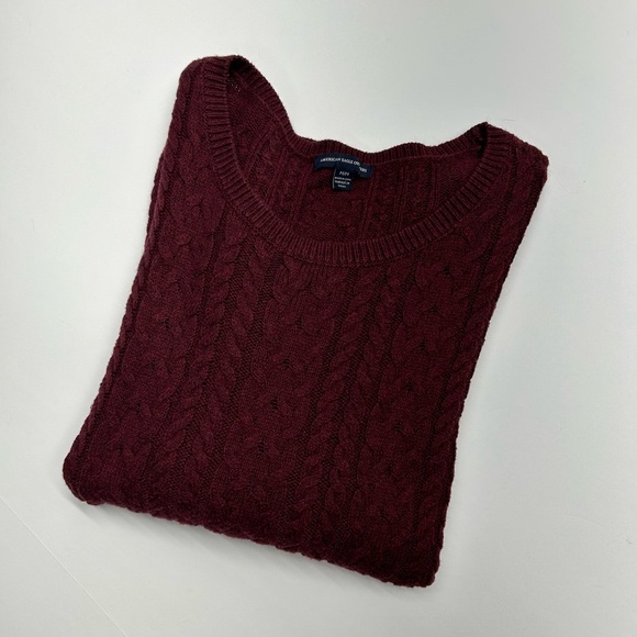 American Eagle Women’s Maroon Cable Knit Sweater M Y2K PREPPY CASUAL - Picture 14 of 14